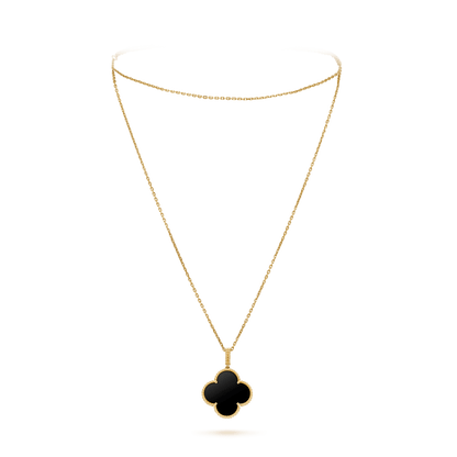 [⭐JeweliWhal]COLLIER TRÈFLE 25MM ONYX PLAQUÉ OR GRAND TRÈFLE
