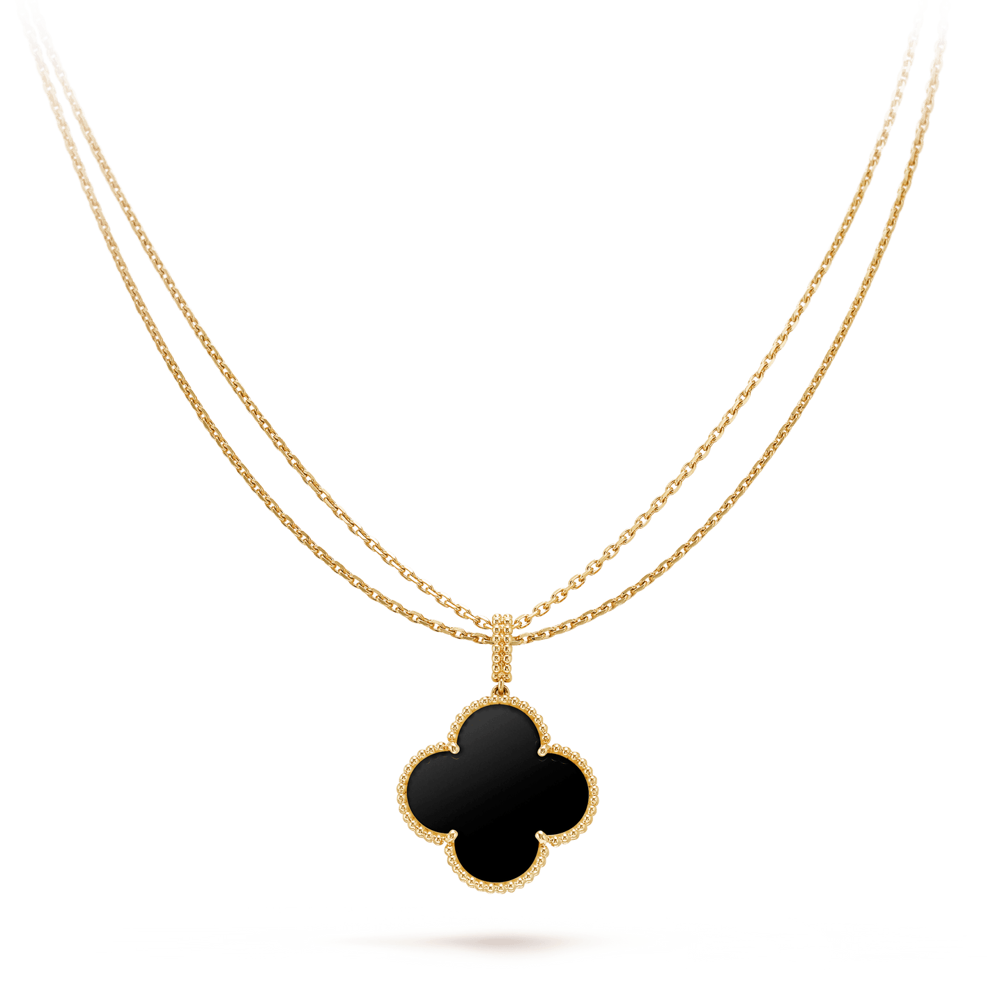 [⭐JeweliWhal]COLLIER TRÈFLE 25MM ONYX PLAQUÉ OR GRAND TRÈFLE