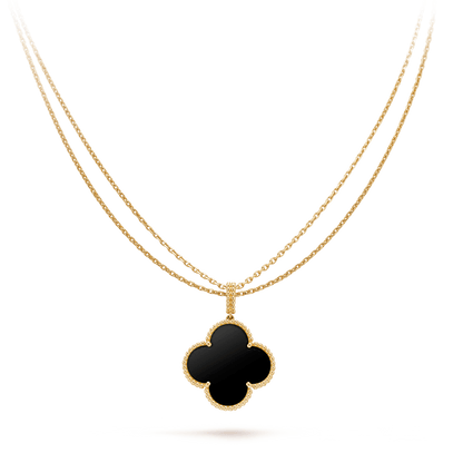 [⭐JeweliWhal]COLLIER TRÈFLE 25MM ONYX PLAQUÉ OR GRAND TRÈFLE
