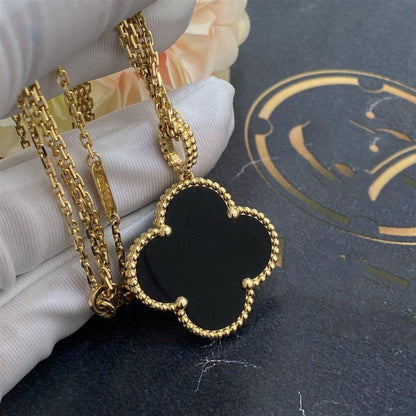 [⭐JeweliWhal]COLLIER TRÈFLE 25MM ONYX PLAQUÉ OR GRAND TRÈFLE