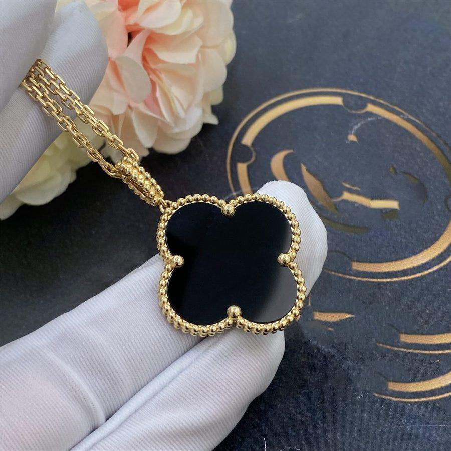 [⭐JeweliWhal]COLLIER TRÈFLE 25MM ONYX PLAQUÉ OR GRAND TRÈFLE
