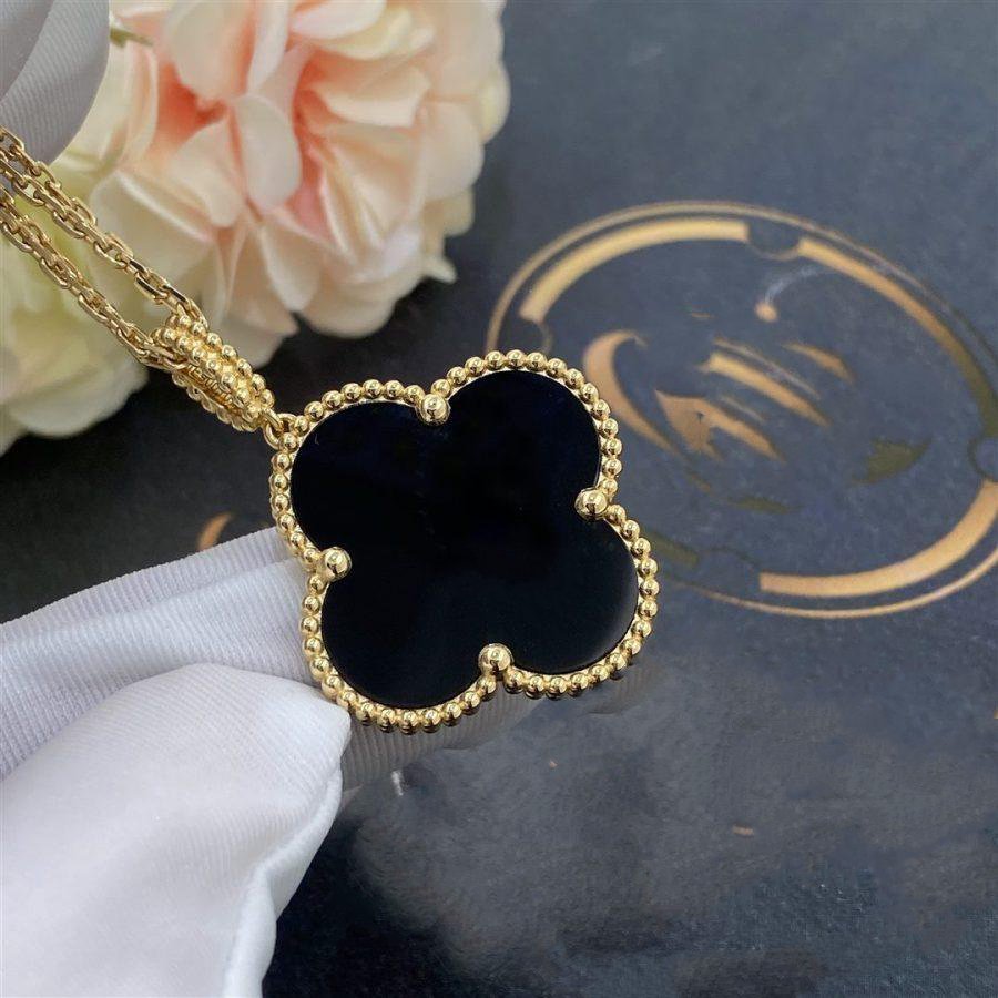 [⭐JeweliWhal]COLLIER TRÈFLE 25MM ONYX PLAQUÉ OR GRAND TRÈFLE