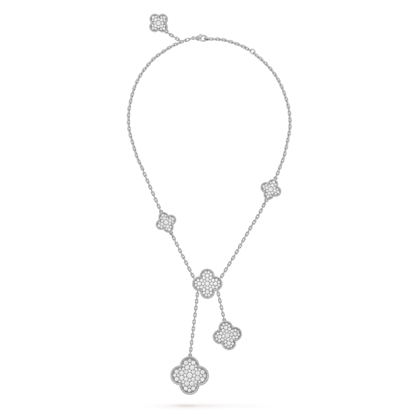 [⭐JeweliWhal]COLLIER TRÈFLE 5 MOTIFS ARGENT ET DIAMANTS