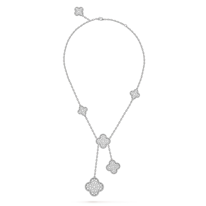 [⭐JeweliWhal]COLLIER TRÈFLE 5 MOTIFS ARGENT ET DIAMANTS