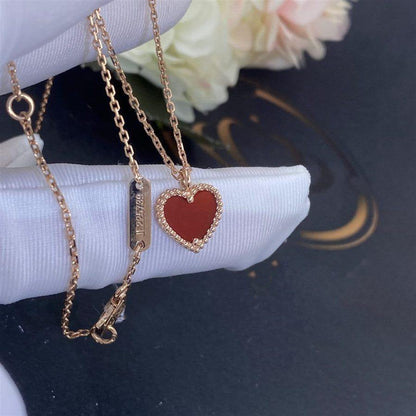 [⭐JeweliWhal]COLLIER CŒUR EN CORNALINE TRÈFLE DOUX