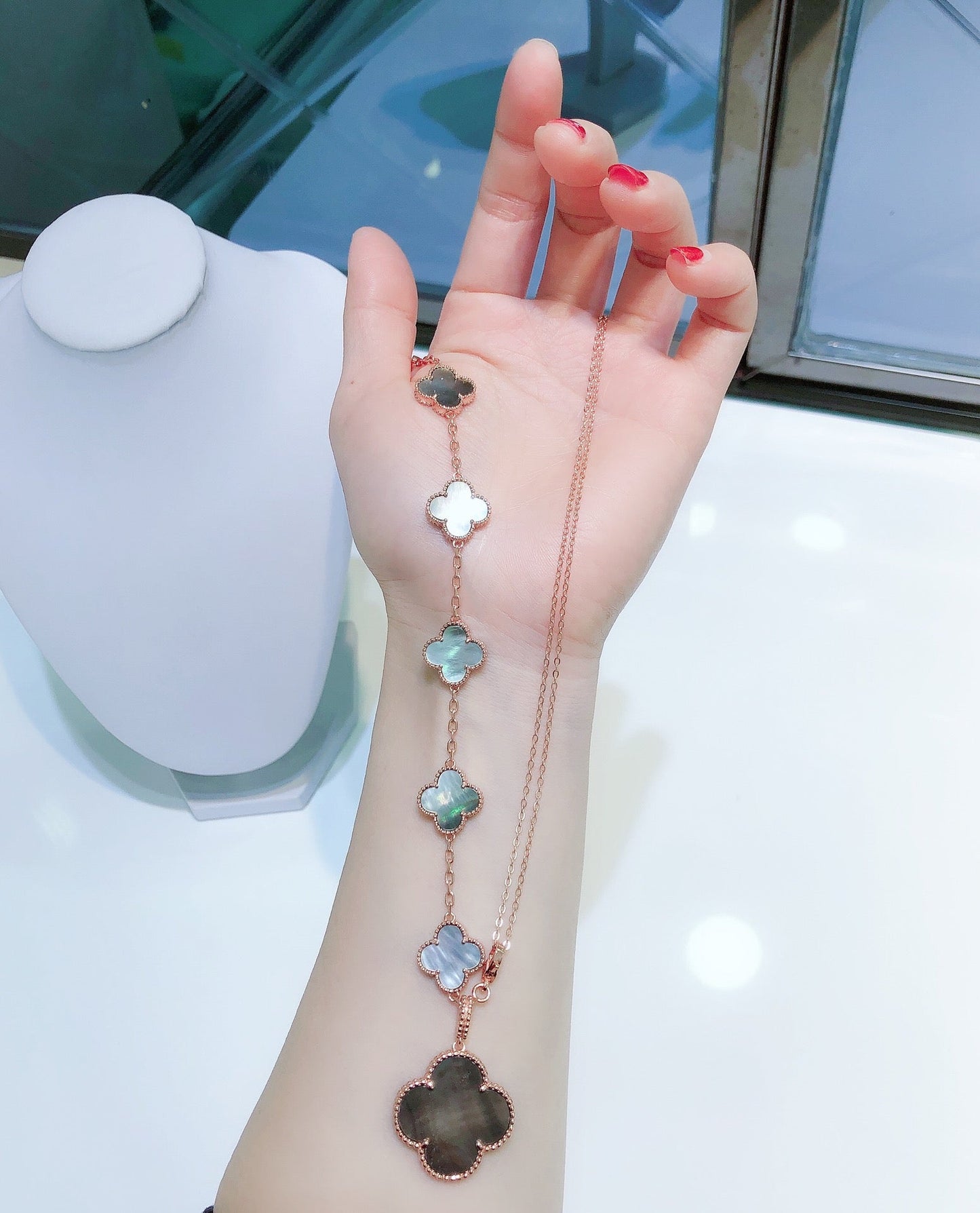 [⭐JeweliWhal]BRACELET ET COLLIER COMBINÉS 5 MOTIFS Nacre Noire Or Rose