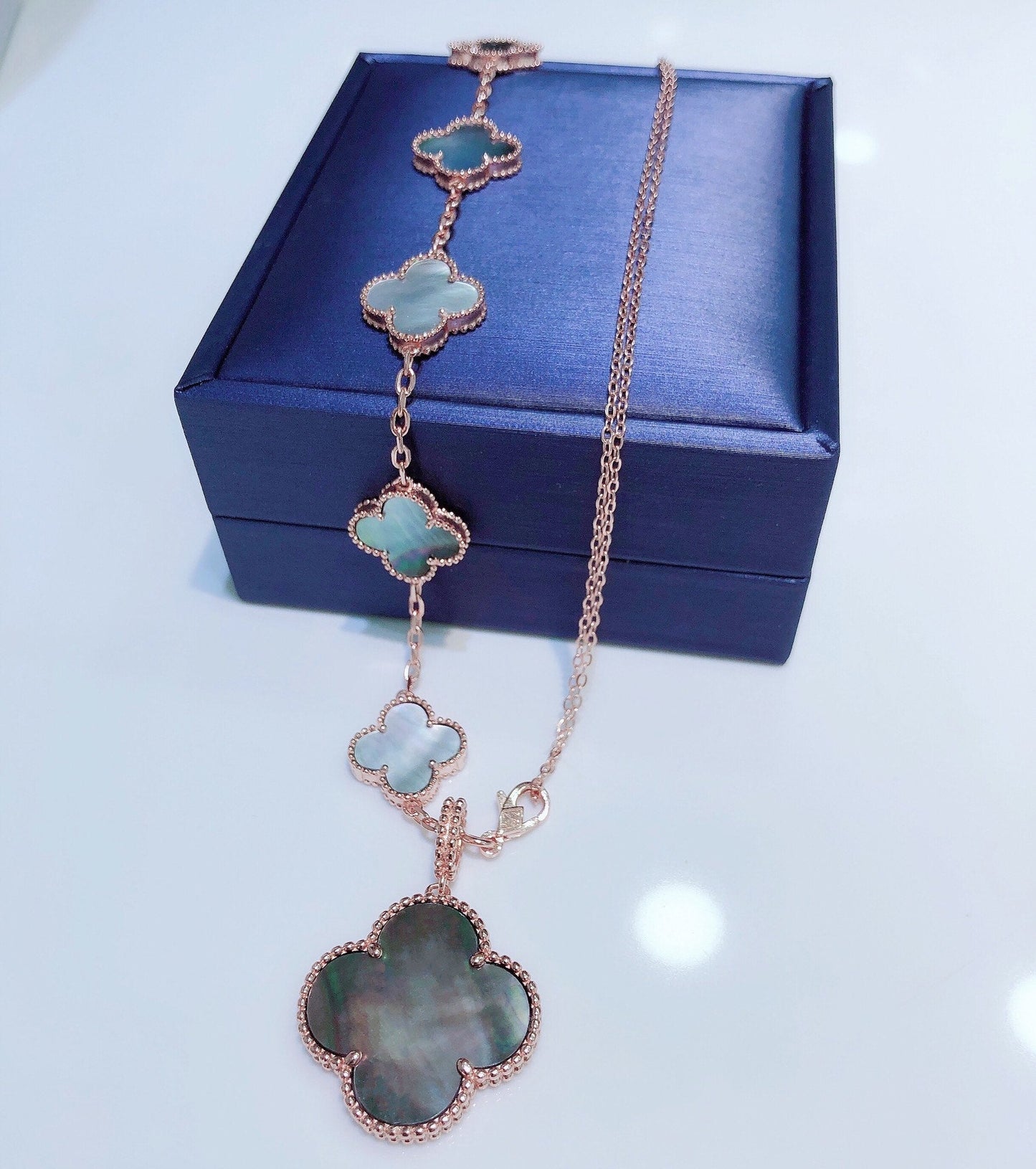 [⭐JeweliWhal]BRACELET ET COLLIER COMBINÉS 5 MOTIFS Nacre Noire Or Rose